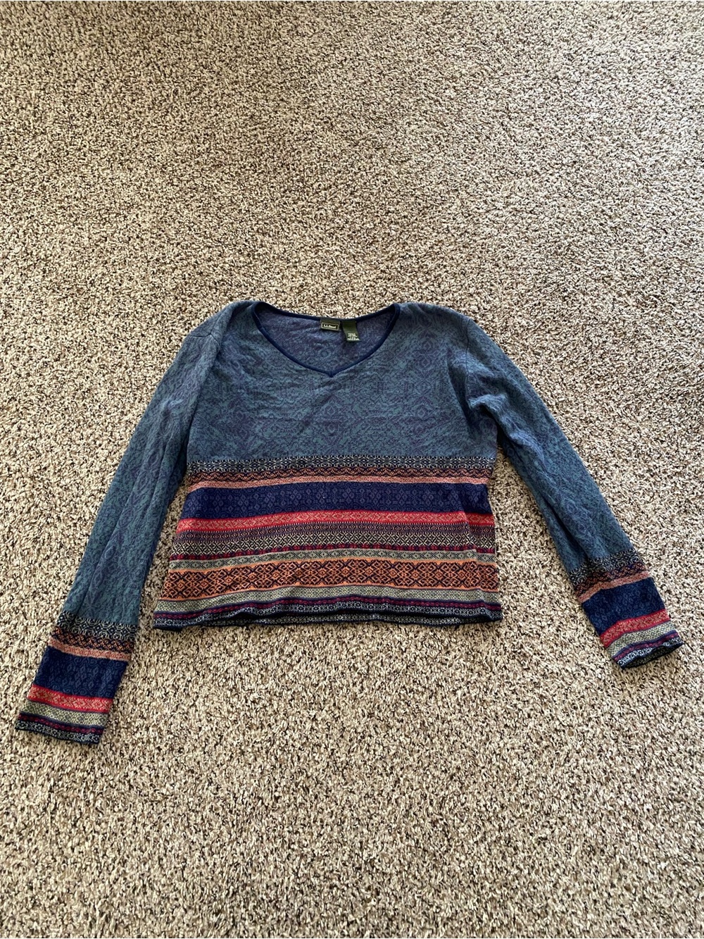 Vintage L.L. Bean 90s 1990s 100% Cotton Multicolor Sweater Outdoor